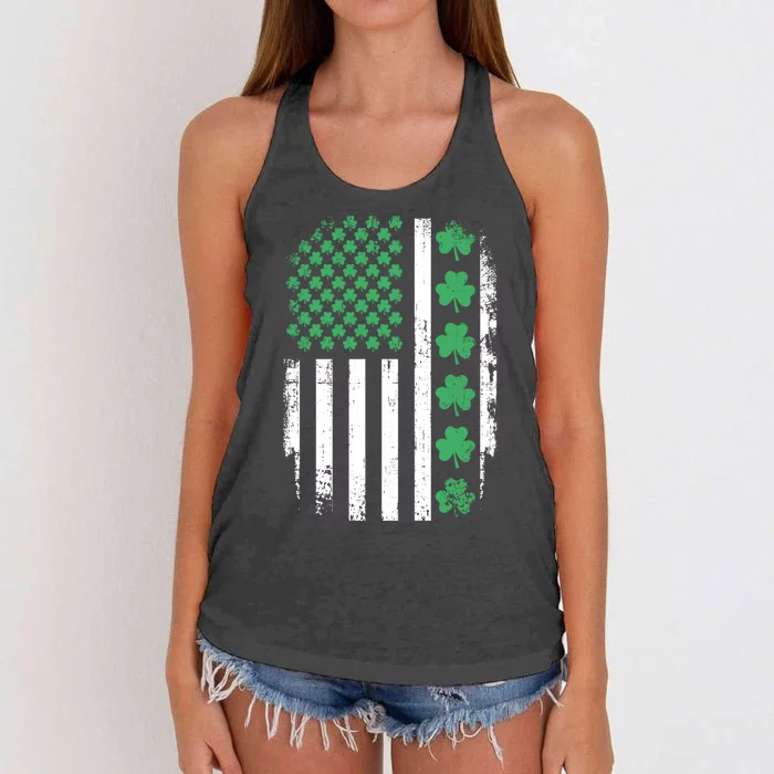 US American Flag With Shamrocks For St Patricks Day Women's Knotted Racerback Tank