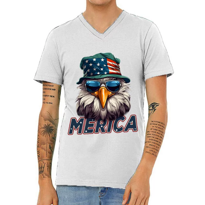 Usa American Flag Patriotic Eagle 4th Of July V-Neck T-Shirt