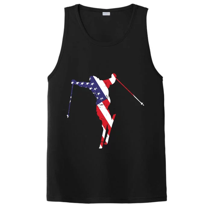 Usa American Flag Snow Skiing Graphic Ski Lover Gift Performance Tank