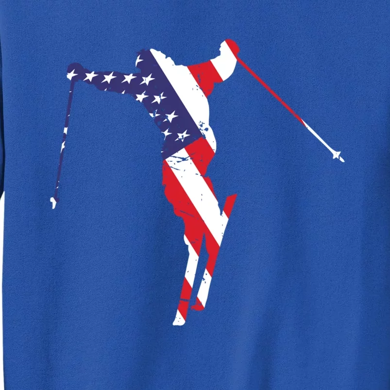 Usa American Flag Snow Skiing Graphic Ski Lover Gift Tall Sweatshirt