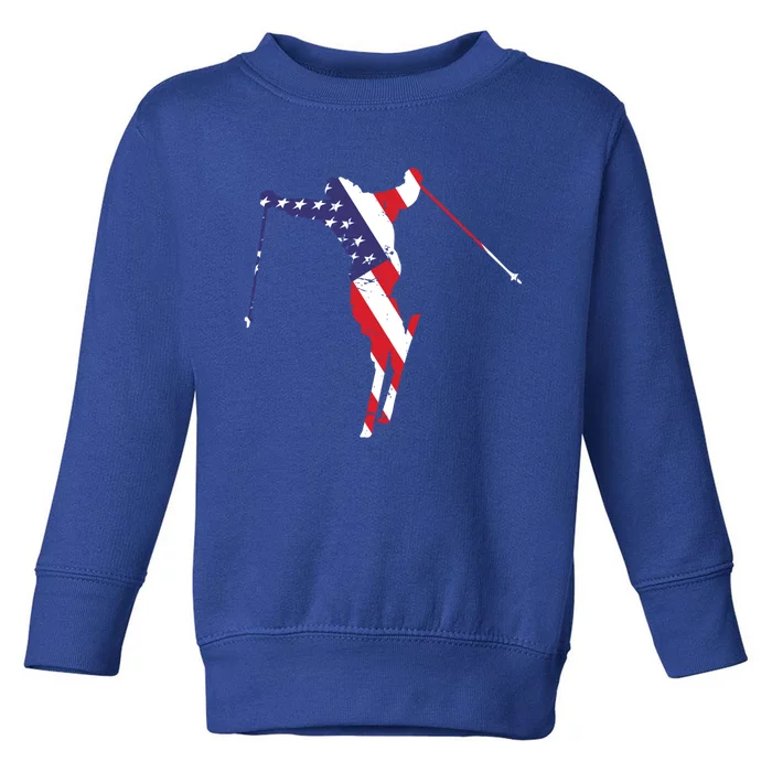 Usa American Flag Snow Skiing Graphic Ski Lover Gift Toddler Sweatshirt