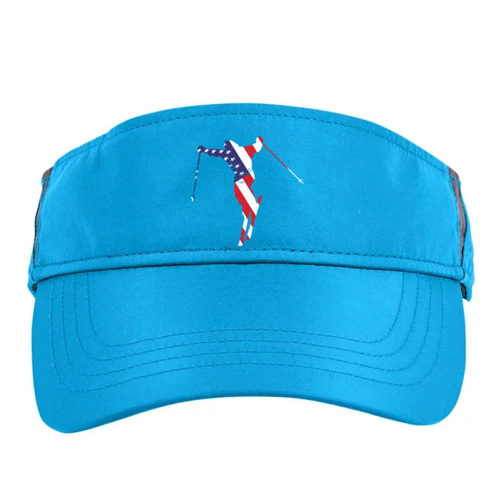 Usa American Flag Snow Skiing Graphic Ski Lover Gift Adult Drive Performance Visor