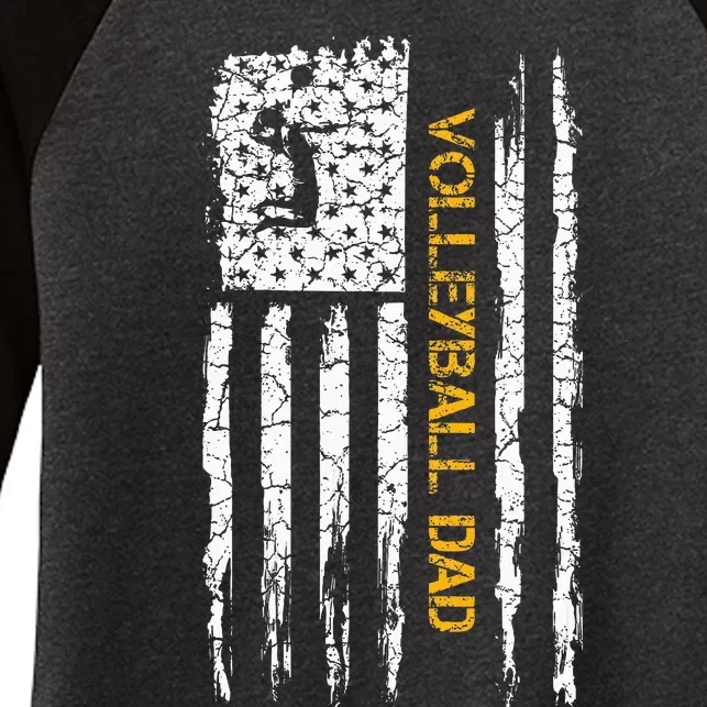 Usa American Flag Proud Volleyball Dad Silhouette Women's Tri-Blend 3/4-Sleeve Raglan Shirt