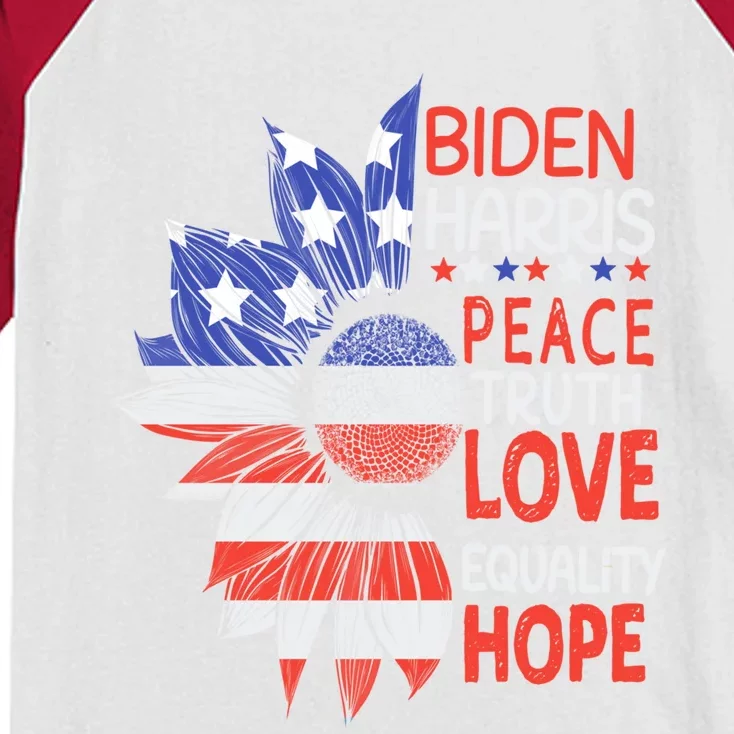 Us America Flag Biden Harris Peace Truth Love Equality Hope Great Gift Kids Colorblock Raglan Jersey