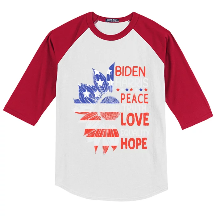 Us America Flag Biden Harris Peace Truth Love Equality Hope Great Gift Kids Colorblock Raglan Jersey