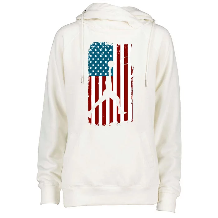 Us American Flag Basketball Patriotic Athlete Print Gift Womens Funnel Neck Pullover Hood