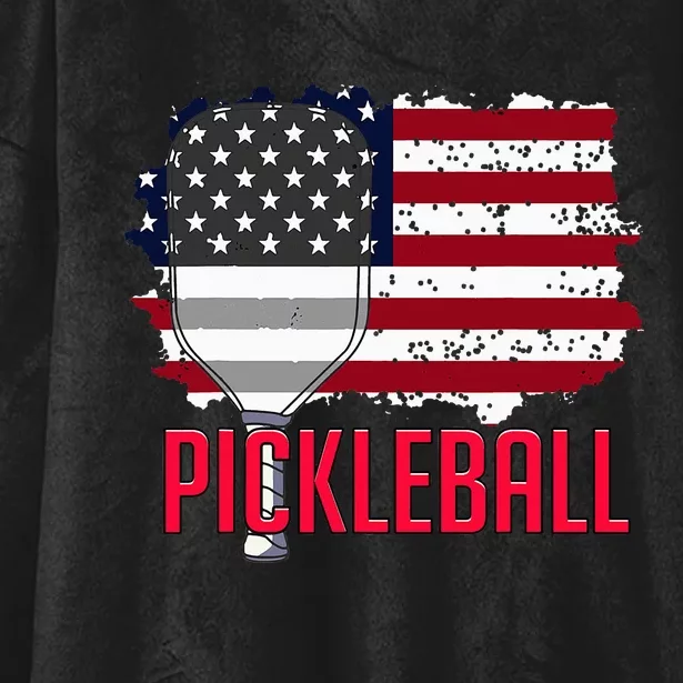 Us American Flag Pickleball Lover Player Paddle Hooded Wearable Blanket