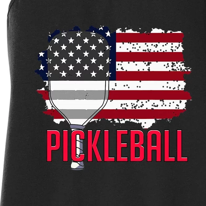 Us American Flag Pickleball Lover Player Paddle Women's Racerback Tank