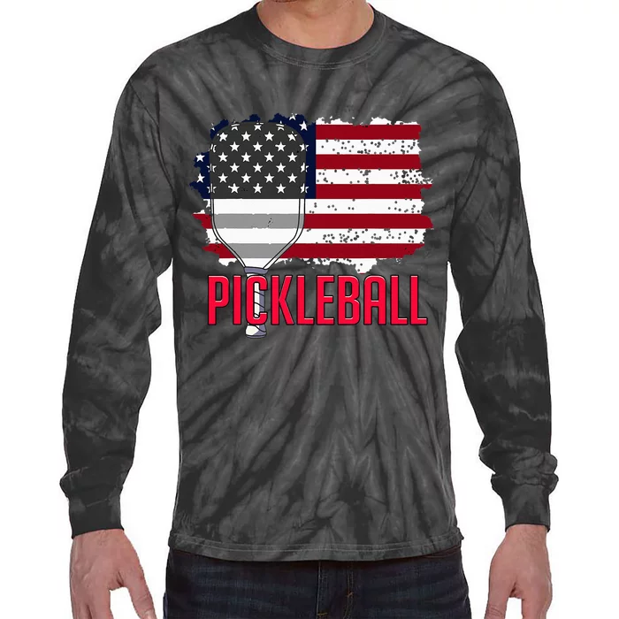 Us American Flag Pickleball Lover Player Paddle Tie-Dye Long Sleeve Shirt