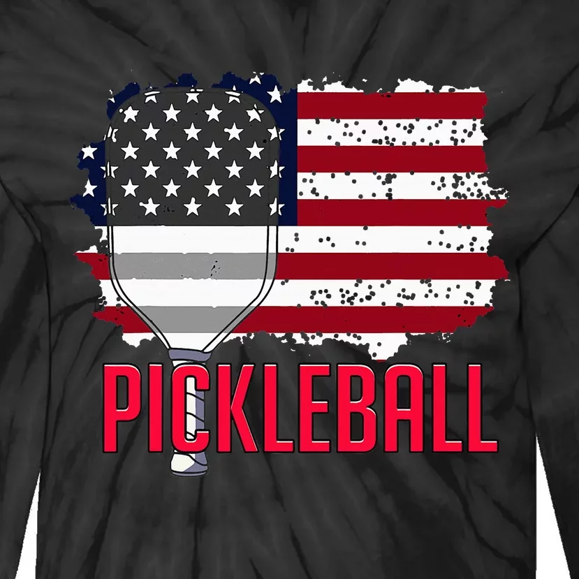 Us American Flag Pickleball Lover Player Paddle Tie-Dye Long Sleeve Shirt