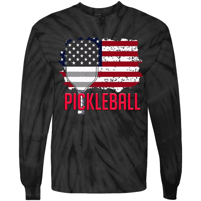 Us American Flag Pickleball Lover Player Paddle Tie-Dye Long Sleeve Shirt