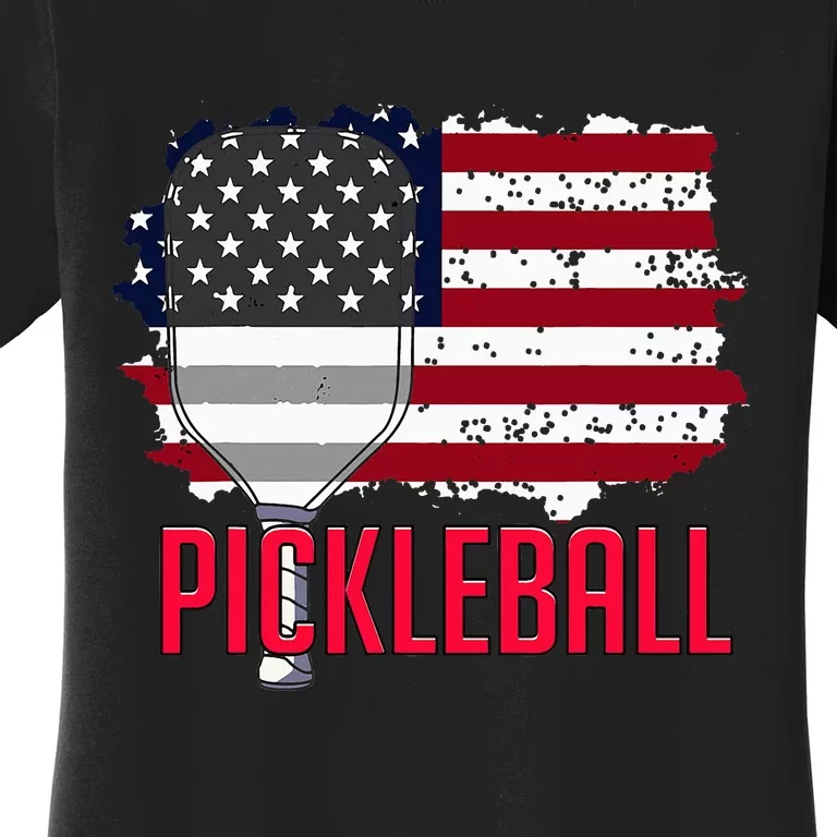 Us American Flag Pickleball Lover Player Paddle Women's T-Shirt