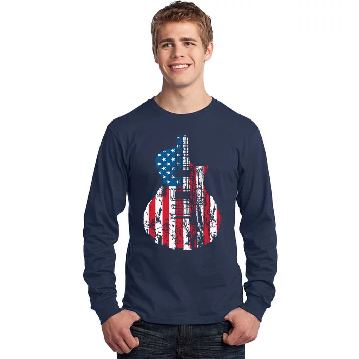 US American Flag Guitar Musician Distressed Guitars Vintage Tall Long Sleeve T-Shirt