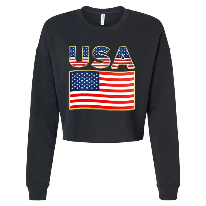 USA American Flag United States US Patriotic Cropped Pullover Crew