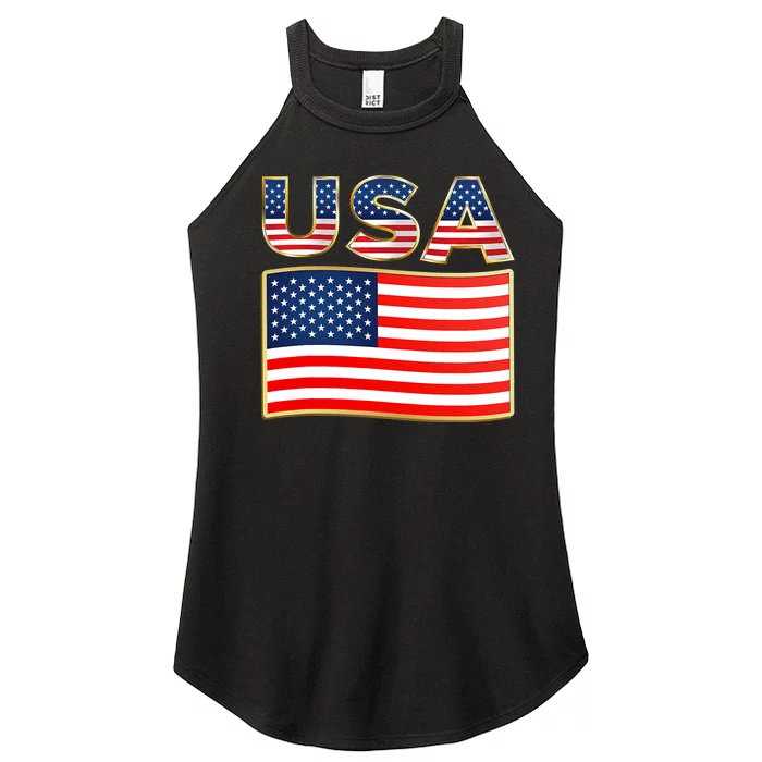 USA American Flag United States US Patriotic Women’s Perfect Tri Rocker Tank