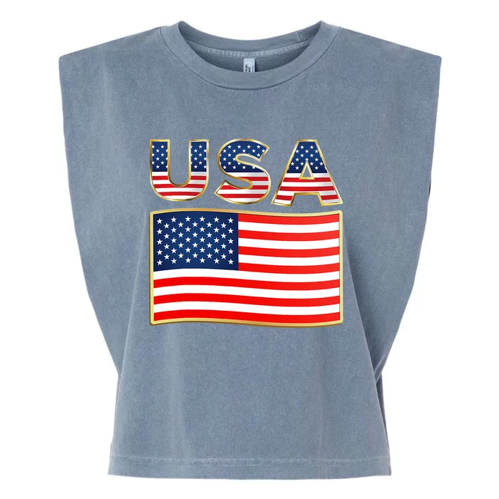 USA American Flag United States US Patriotic Garment-Dyed Women's Muscle Tee