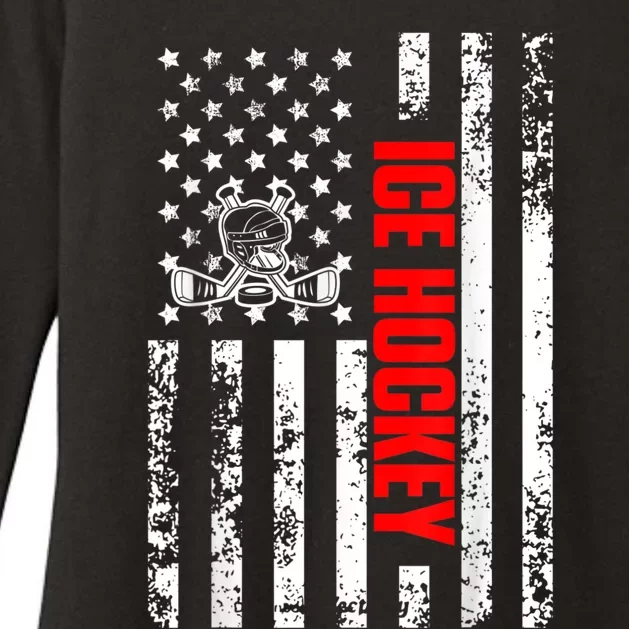 US American Flag Sports Patriotic Ice Hockey Womens CVC Long Sleeve Shirt