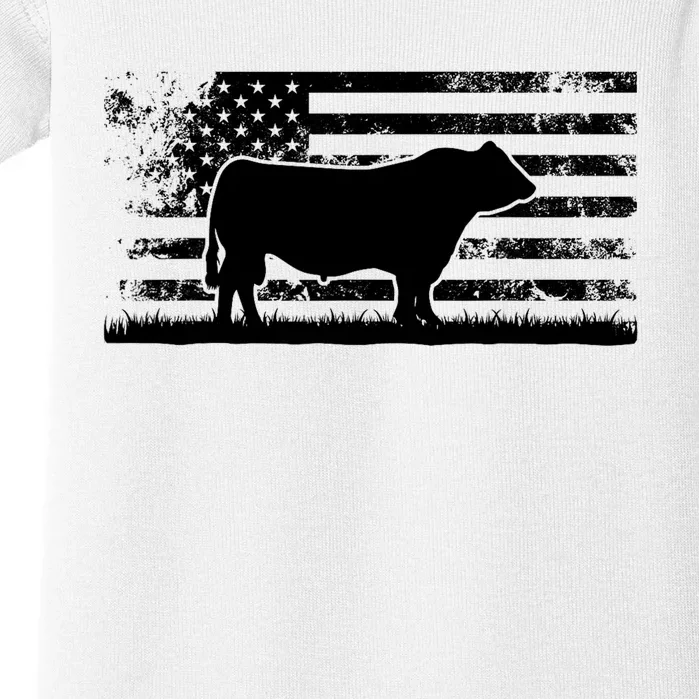 USA American Flag America Cow Black Angus Rancher Baby Bodysuit