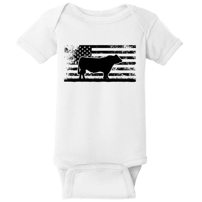 USA American Flag America Cow Black Angus Rancher Baby Bodysuit