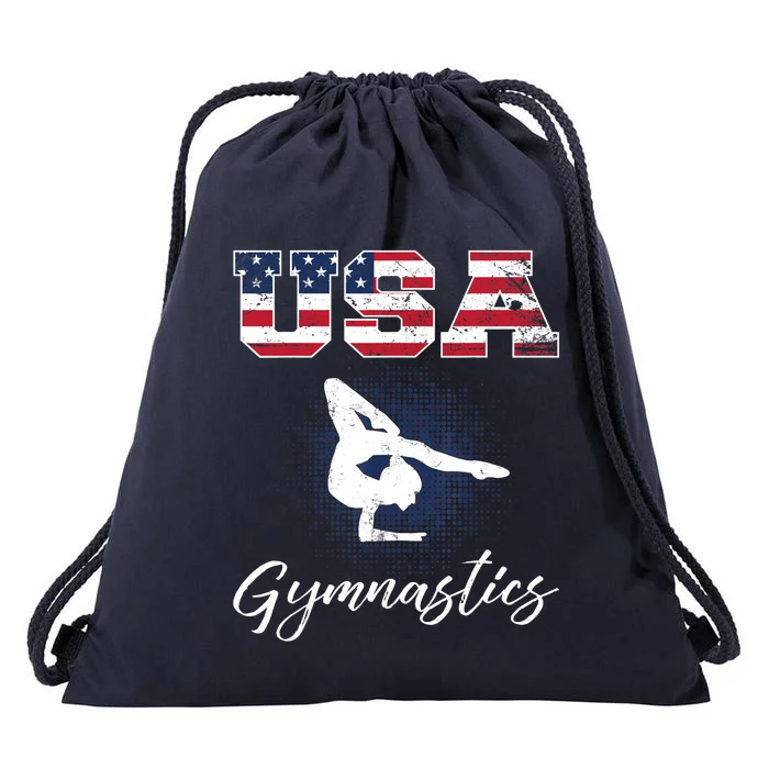 USA American Flag Gymnastics Tee Gymnast 4th of July Drawstring Bag