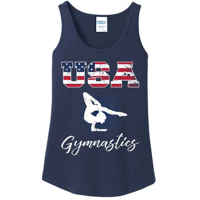 USA American Flag Gymnastics Tee Gymnast 4th of July Ladies Essential Tank