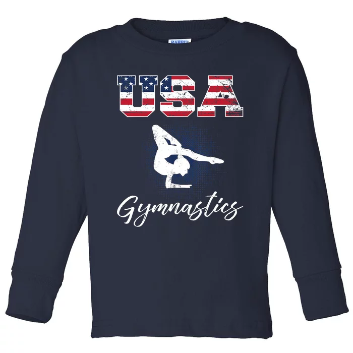 USA American Flag Gymnastics Tee Gymnast 4th of July Toddler Long Sleeve Shirt