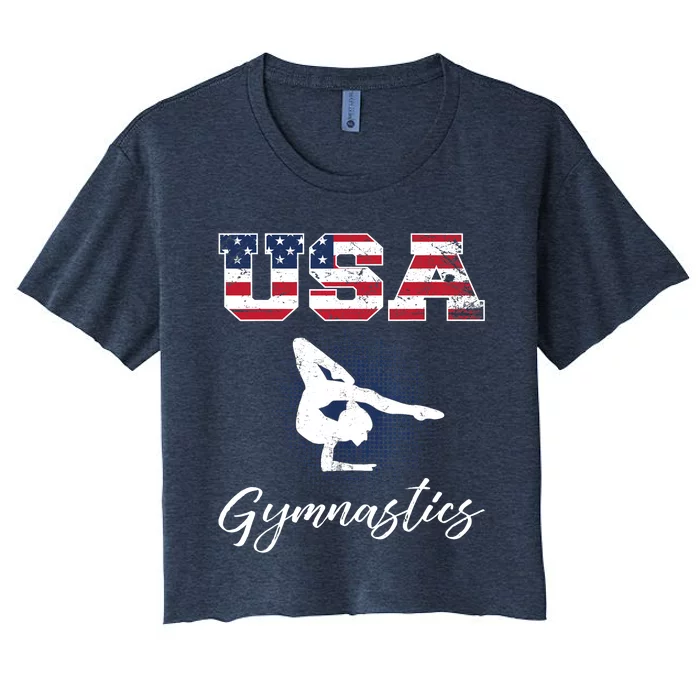 USA American Flag Gymnastics Tee Gymnast 4th of July Women's Crop Top Tee