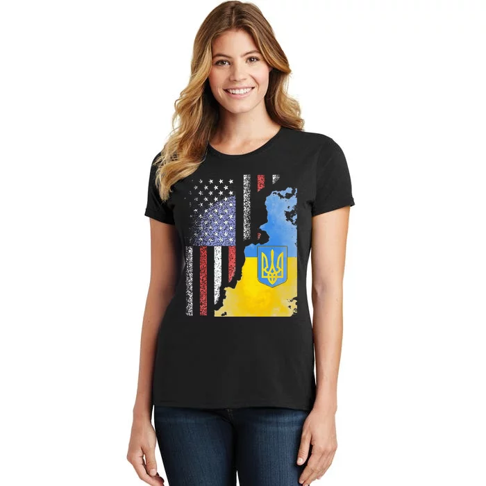 Ukrainian American Flag Ukraine Usa America Roots Women's T-Shirt