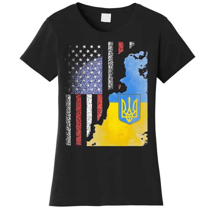 Ukrainian American Flag Ukraine Usa America Roots Women's T-Shirt