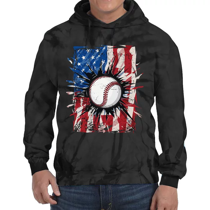 USA American Flag Patriotic Baseball 4th Of July Tie Dye Hoodie