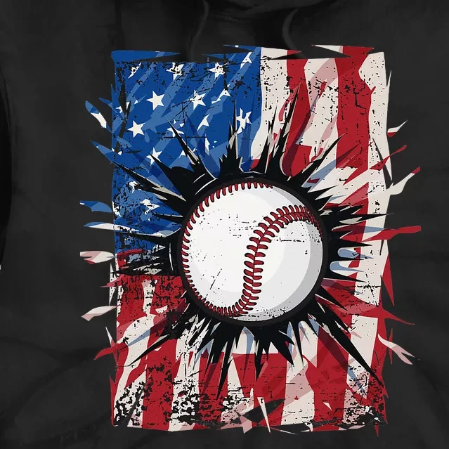 USA American Flag Patriotic Baseball 4th Of July Tie Dye Hoodie