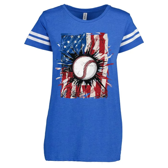 USA American Flag Patriotic Baseball 4th Of July Enza Ladies Jersey Football T-Shirt