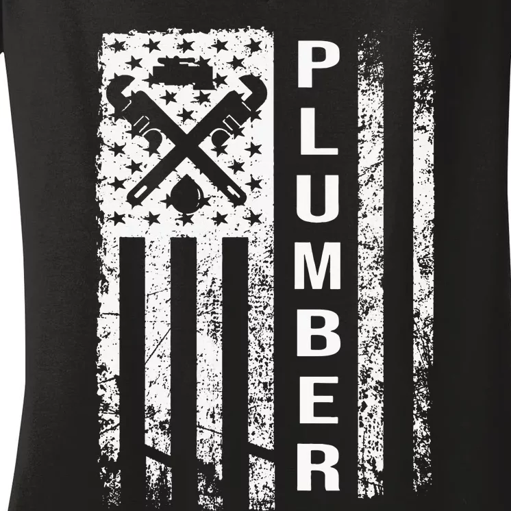 USA American Flag Plumber funny Plumbers Patriotic Women's V-Neck T-Shirt