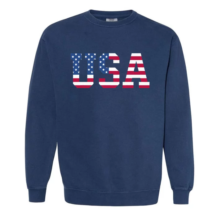 Usa American Flag Patriotic Red White Blue Stars & Stripes Garment-Dyed Sweatshirt