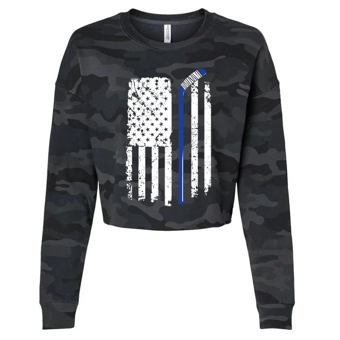 U.S. American Flag Hockey Player Cropped Pullover Crew