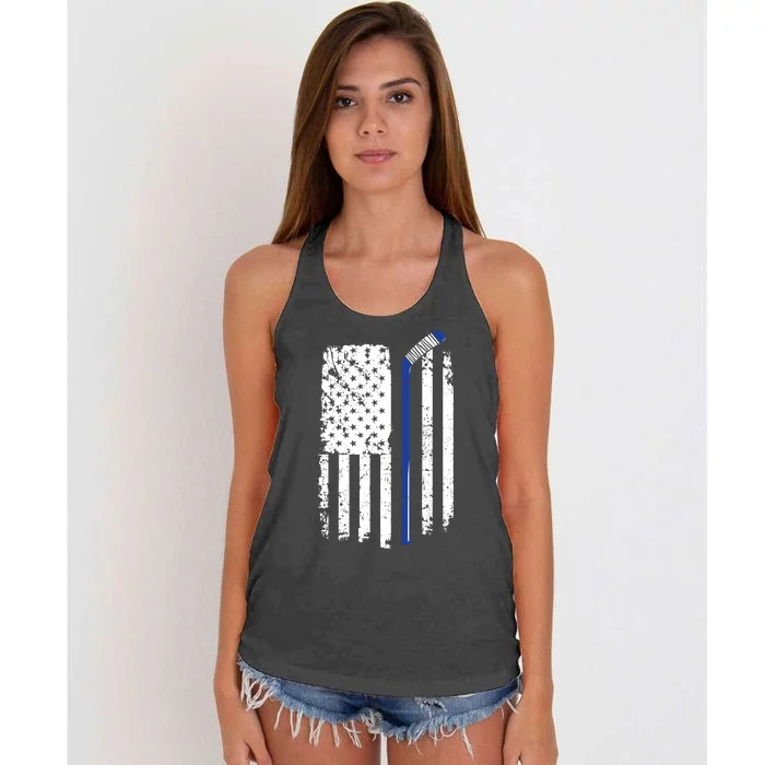 U.S. American Flag Hockey Player Women's Knotted Racerback Tank