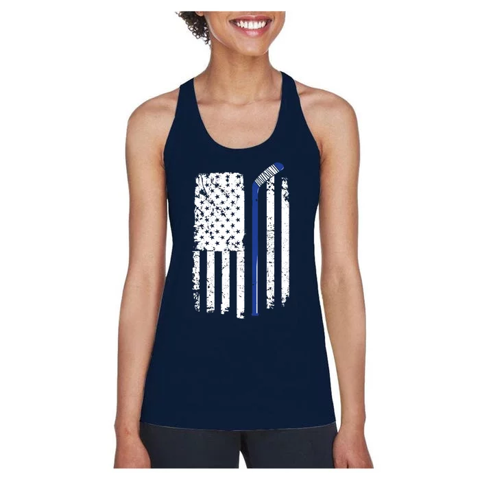 U.S. American Flag Hockey Player Women's Racerback Tank