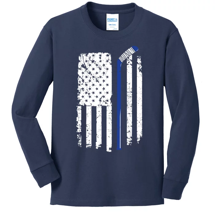 U.S. American Flag Hockey Player Kids Long Sleeve Shirt