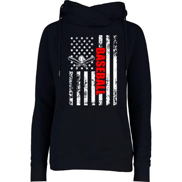 US American Flag Baseball Patriotic Baseball Womens Funnel Neck Pullover Hood