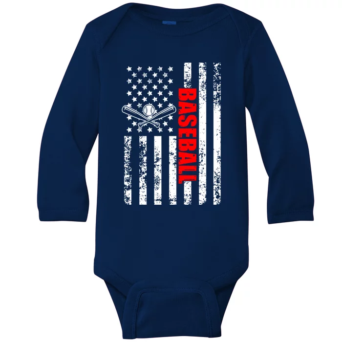 US American Flag Baseball Patriotic Baseball Baby Long Sleeve Bodysuit