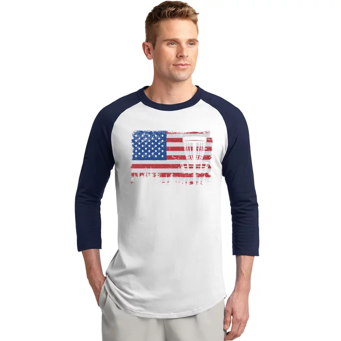 Us American Flag Disc Golf Basket Frisbee Vintage Disc Golf Gift Baseball Sleeve Shirt