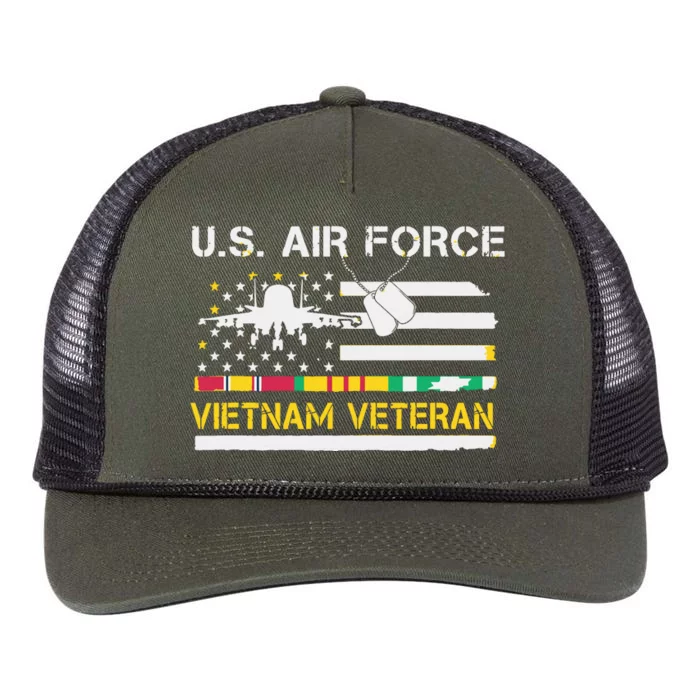 US Air Force Vietnam Veteran, USAF Veteran, USA Flag Gift Retro Rope Trucker Hat Cap