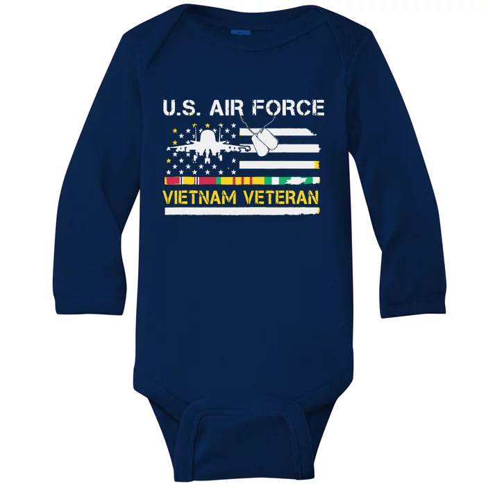 US Air Force Vietnam Veteran, USAF Veteran, USA Flag Gift Baby Long Sleeve Bodysuit