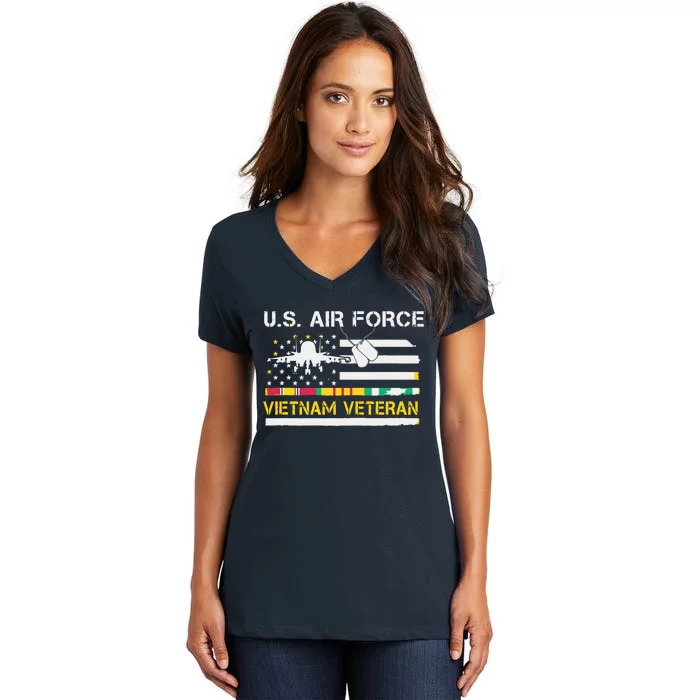 US Air Force Vietnam Veteran, USAF Veteran, USA Flag Gift Women's V-Neck T-Shirt