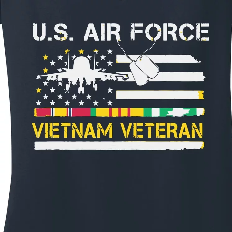 US Air Force Vietnam Veteran, USAF Veteran, USA Flag Gift Women's V-Neck T-Shirt