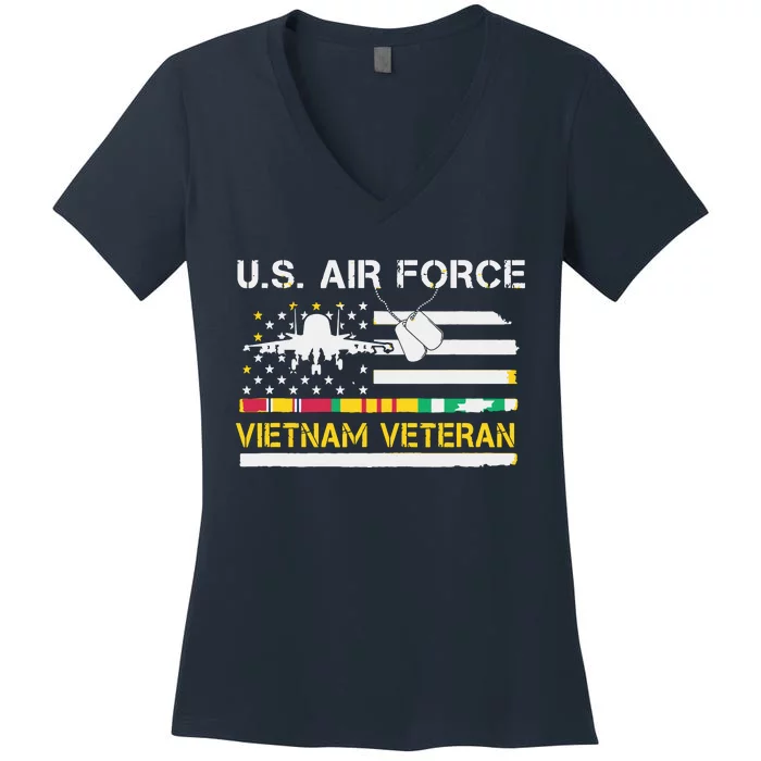 US Air Force Vietnam Veteran, USAF Veteran, USA Flag Gift Women's V-Neck T-Shirt