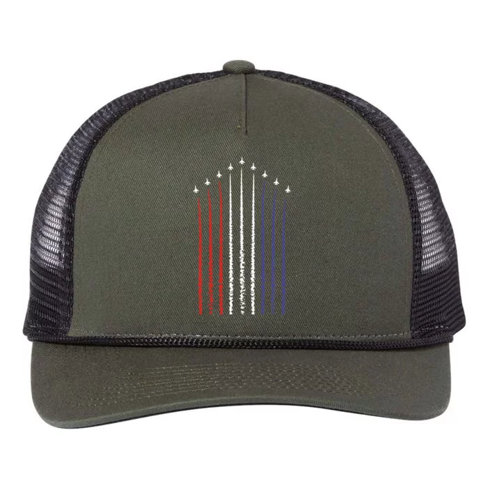 Us American Flag With Fighter Jets Retro Rope Trucker Hat Cap