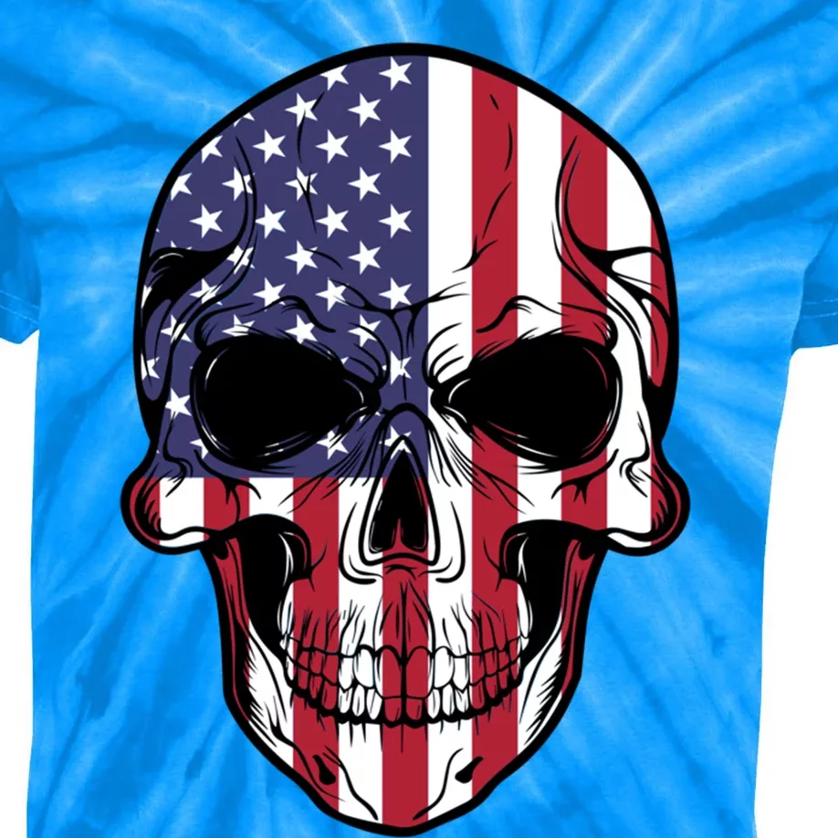 Us American Flag Patriotic Skull Gift Kids Tie-Dye T-Shirt