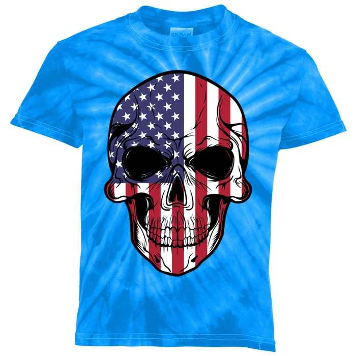 Us American Flag Patriotic Skull Gift Kids Tie-Dye T-Shirt