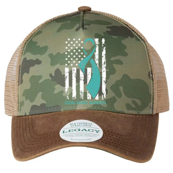 USA American Flag Teal Ribbon April Sexual Assault Awareness Legacy Tie Dye Trucker Hat